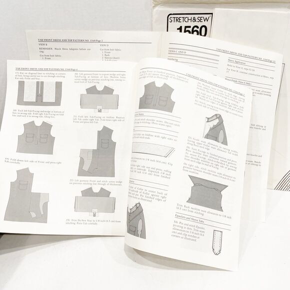 Vintage Stretch & Sew 1560 Tab Front Dress & Top Sewing Pattern UNCUT Sz 28–44 - Picture 5 of 5